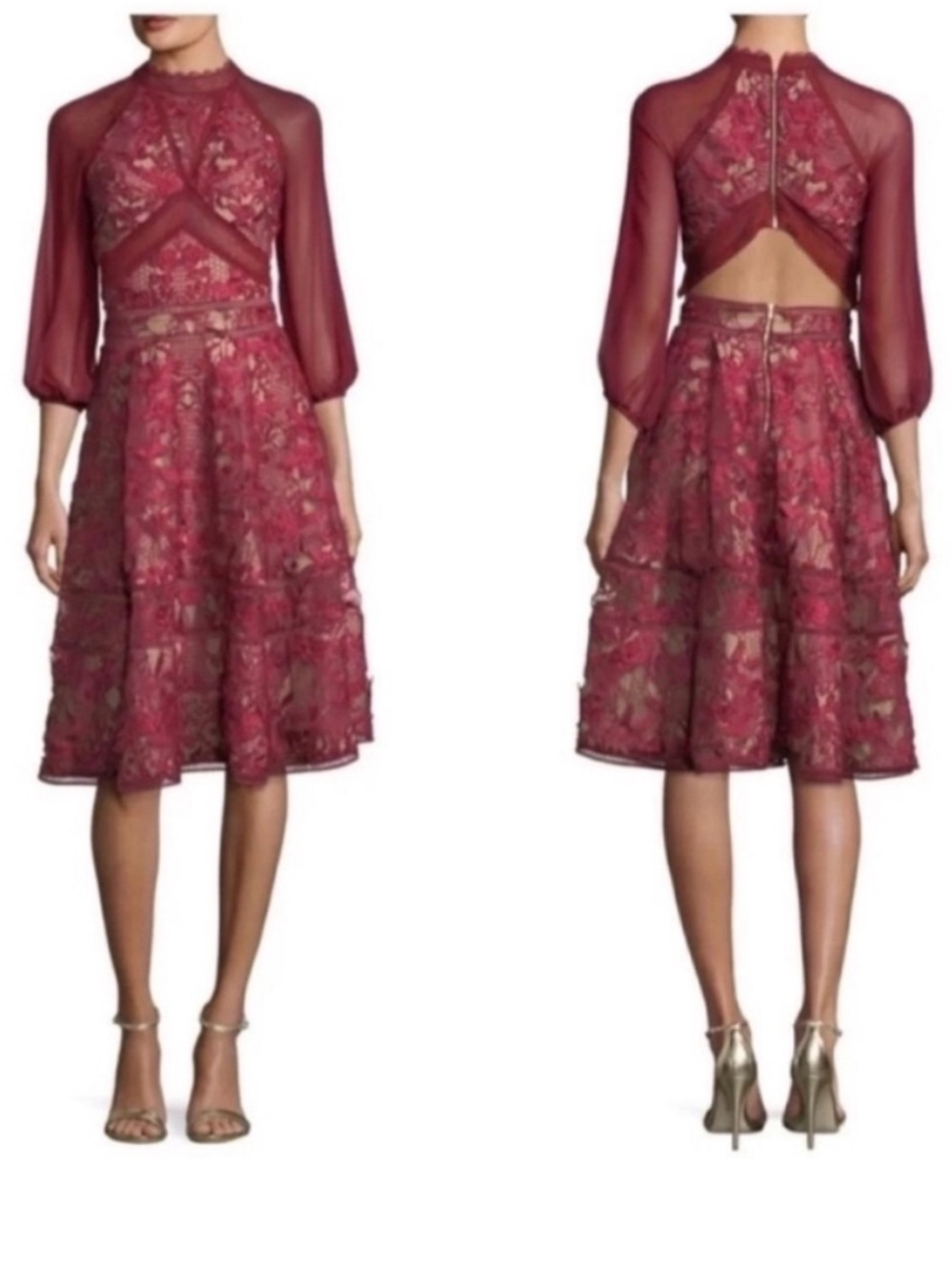 Marchesa Notte Guipure Cocktail Dress